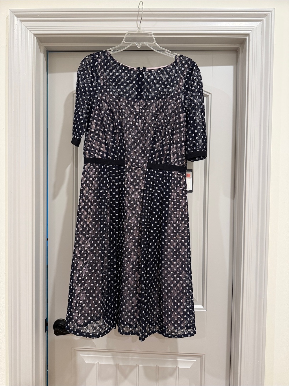 Adrianna Papell Black and White Polka Dot Midi Dress